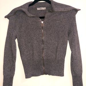 Zara zipper front grey cable knit sweater size M